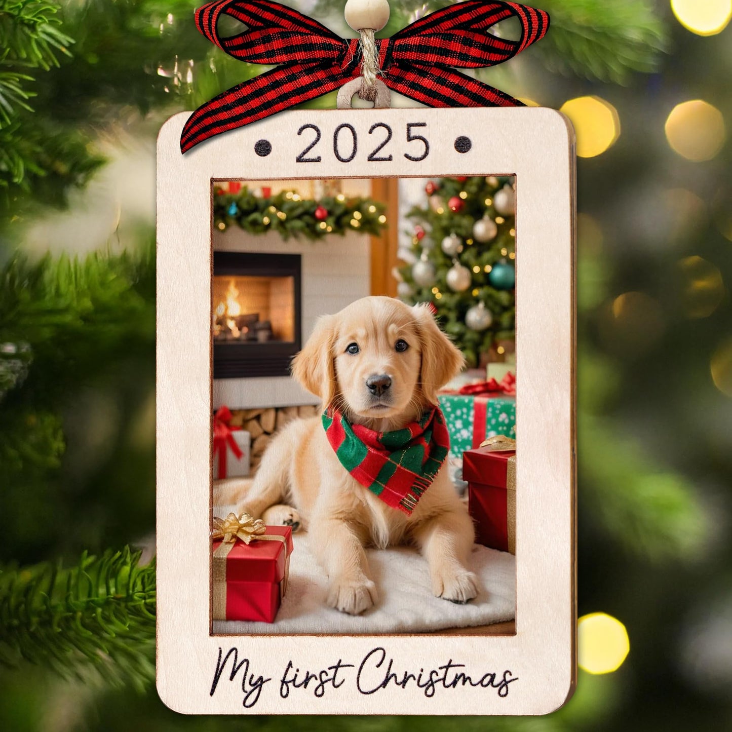 Hangwoous Baby's First Christmas Photo Frame Ornament 2025 | Wooden portrait frame keepsake, first Christmas photo gift for baby BST202
