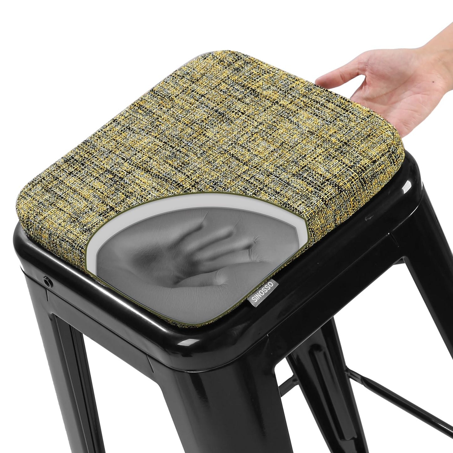 SINOSSO Memory Foam Bar Stool Cushions 4 Pcs, Modern Interwoven Style Magnetic Small Chair Pads Use for Cafe Bistro Stackable Metal Stool (Square, Red, 4) BST220