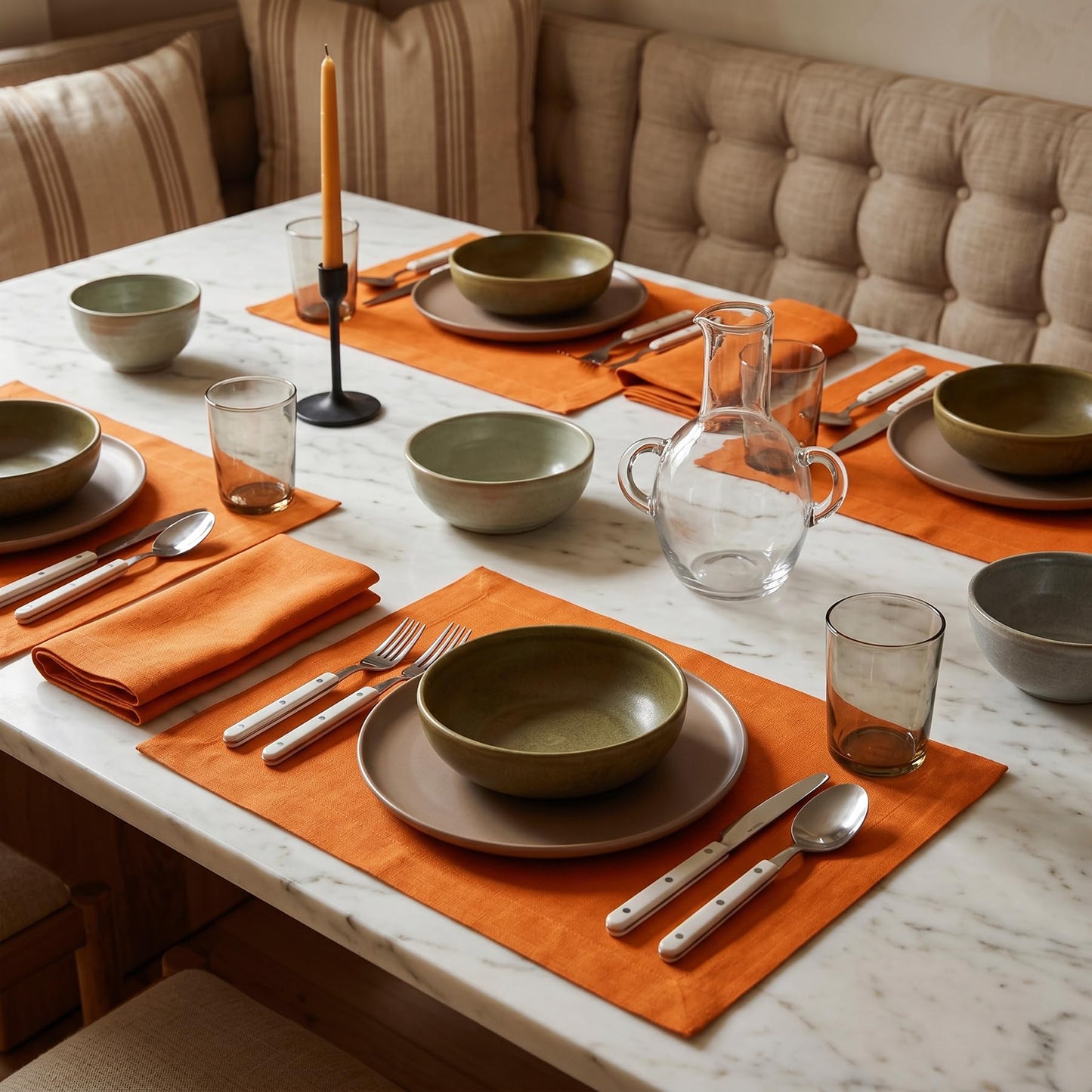 Solino Home 100% Linen Square Placemats White, Fete 14 x 14 in, Set of 4 | Square Table Mats square place settings for daily and festive dining; neatly mitered corners; Pure Linen; OEKO-TEX Certified BST326SOLH