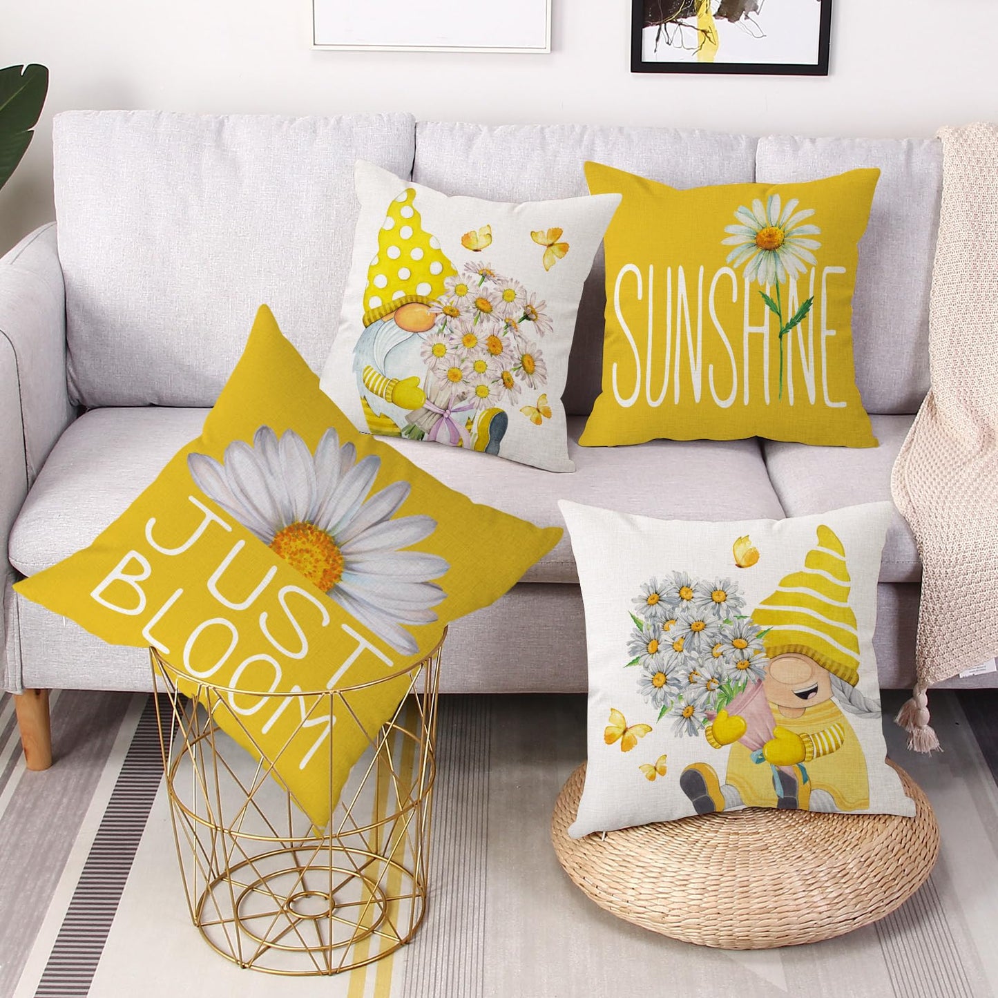 Spring Easter Pillow Covers 18x18 Set of 2 Rabbit Bunny Carrot Truck Spring Flowers Decorative Throw Pillow Covers for Home Office Sofa Bed Couch BST326L