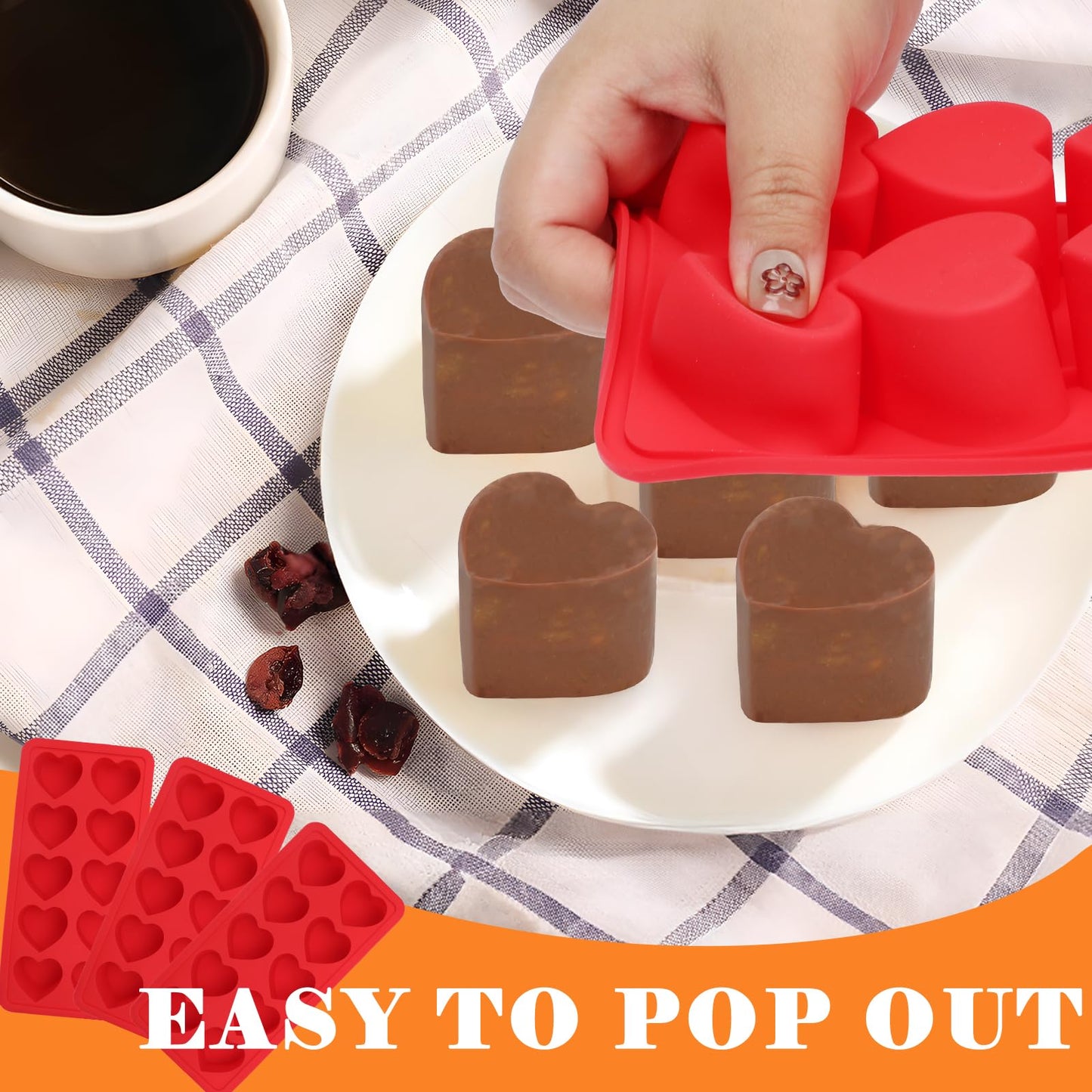 3PCS Heart Shaped Mold Silicone, 10-Cavity Chocolate Heart Mold Silicone Small Non-stick Mould for Baking Homemade Treats Mould for Candy Jelly Gummy Food Candles Epoxy Resin Valentine Crafts BST326L