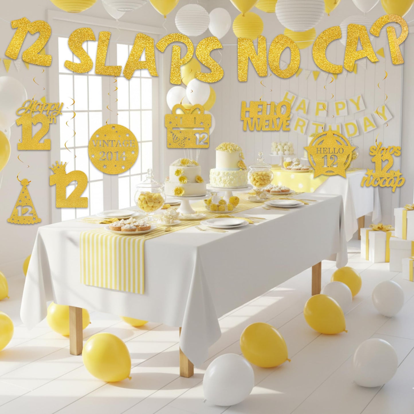 18th Birthday Decorations Banner for Boys - Pre-strung Gold Glitter 18 Slaps No Cap Banner Hanging Swirls, Funny Gen Z Slang 18 Year Old Party Supplies BST220