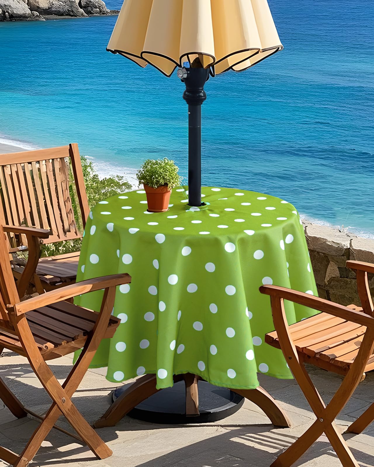 Eternal Beauty 52” Round Tablecloth Waterproof Outdoor Tablecloth with Umbrella Hole Zipper for Spring Summer Patio Picnic Tables (Tropical Palm Leaf) BST326H