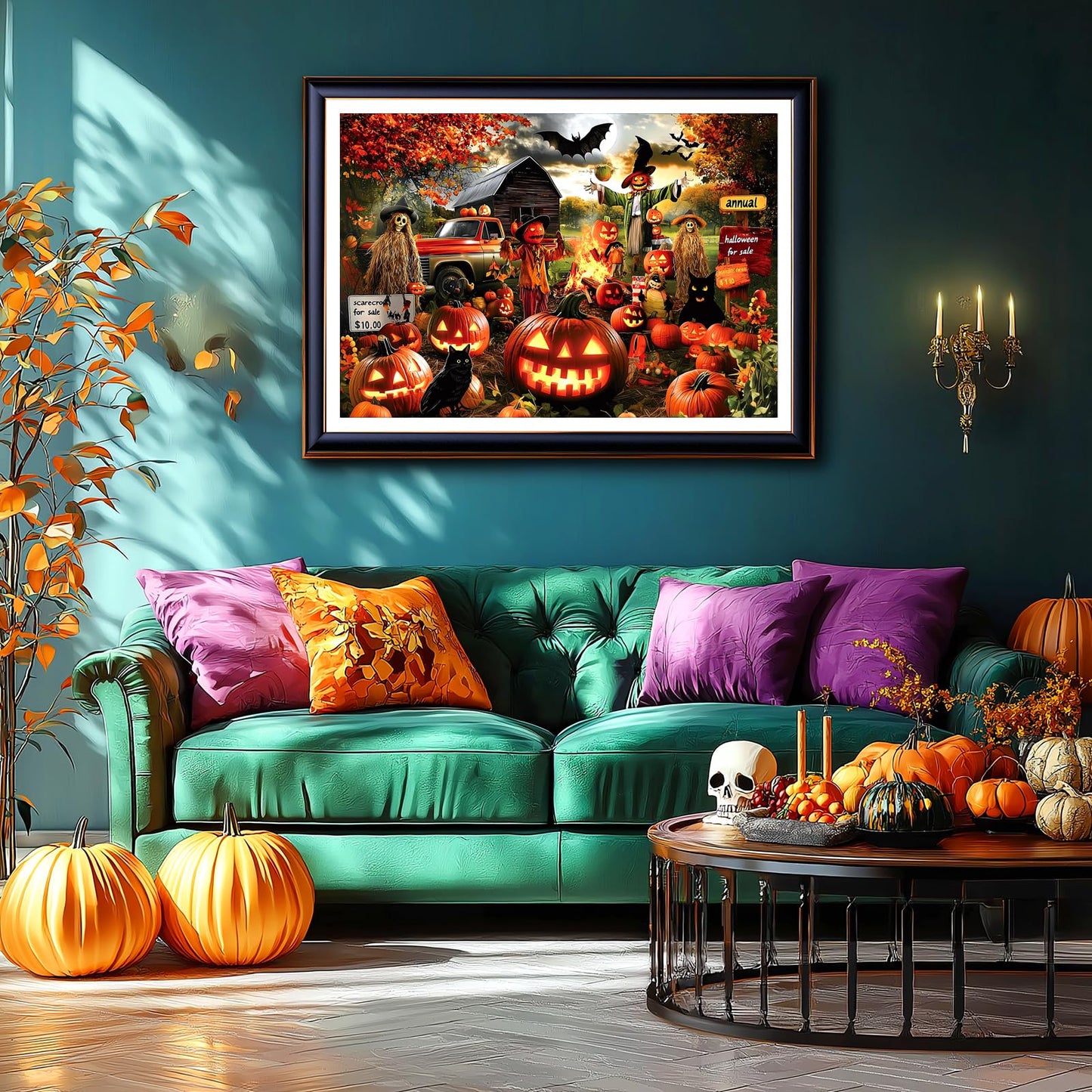 Halloween Puzzle 1000 Pieces for Adults Spooky Scarecrow Farm | Jigsaw Puzzles 1000 Pieces Autumn Horror Spooky with Pumpkin & Ghost Truck for Party Game Night, Dust-Free, 27.5"x19.7" WN420