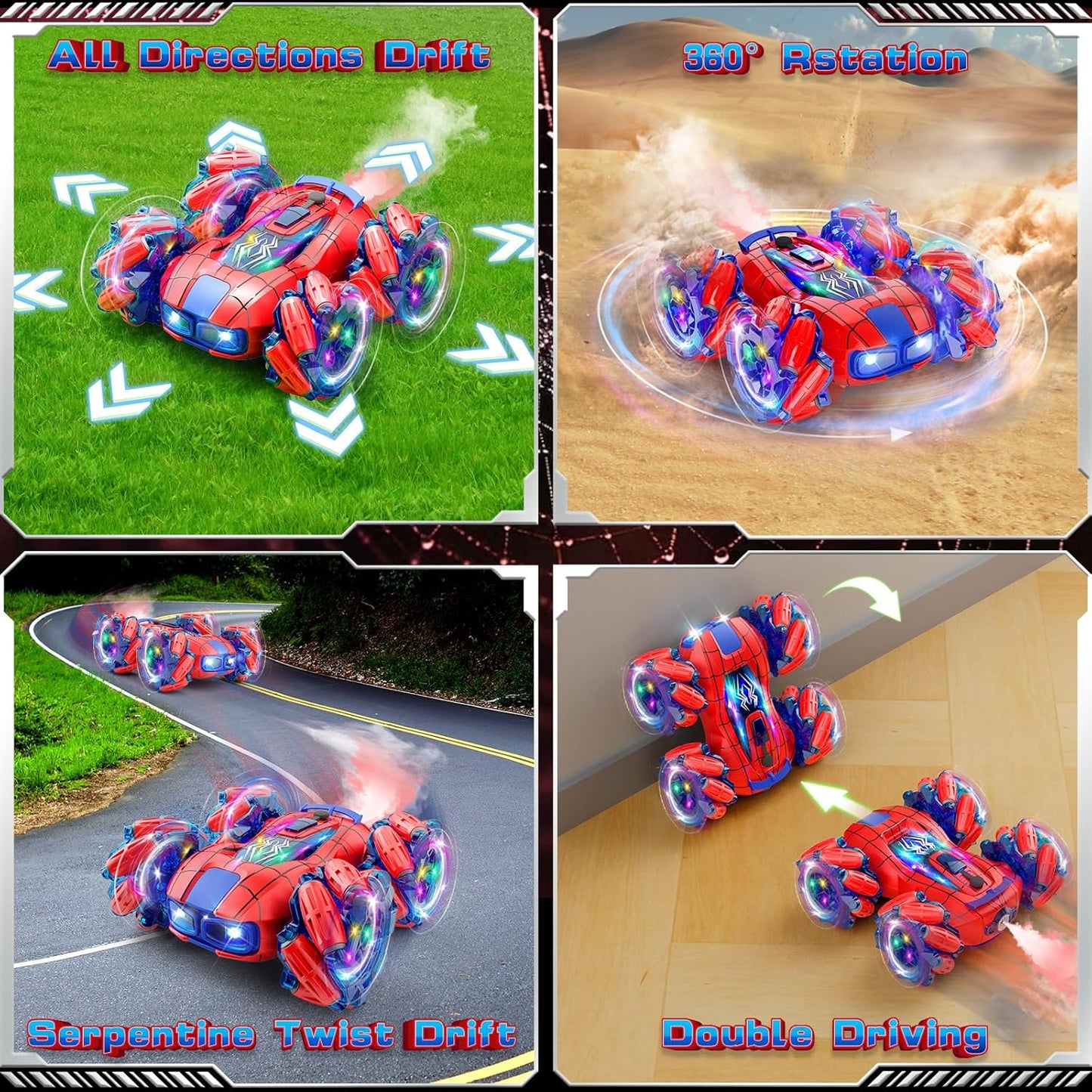 Spider Remote Control Car 4WD with 360° Rotating Drift Stunt Rc Cars Ages 6+ 60