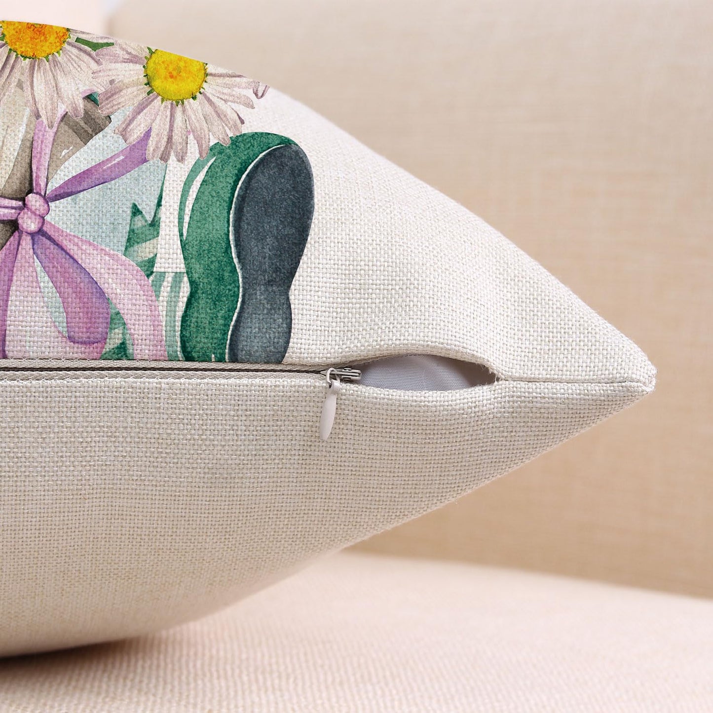 Spring Easter Pillow Covers 18x18 Set of 2 Rabbit Bunny Carrot Truck Spring Flowers Decorative Throw Pillow Covers for Home Office Sofa Bed Couch BST326L