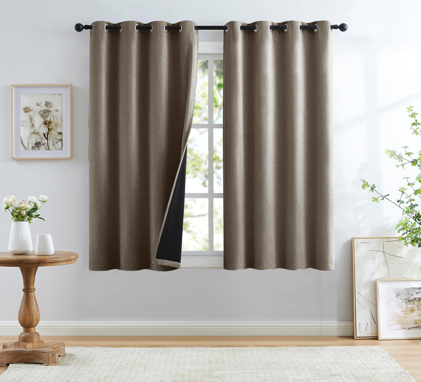 Grey Full Blackout Linen Curtains 84-inch-Long Thermal Insulated Noise Reducing Bedroom Drapes Rustic Farmhouse Triple Weave Window Treatment Set for Theatre, Nursery, 40"x84"x2, Grey BST202