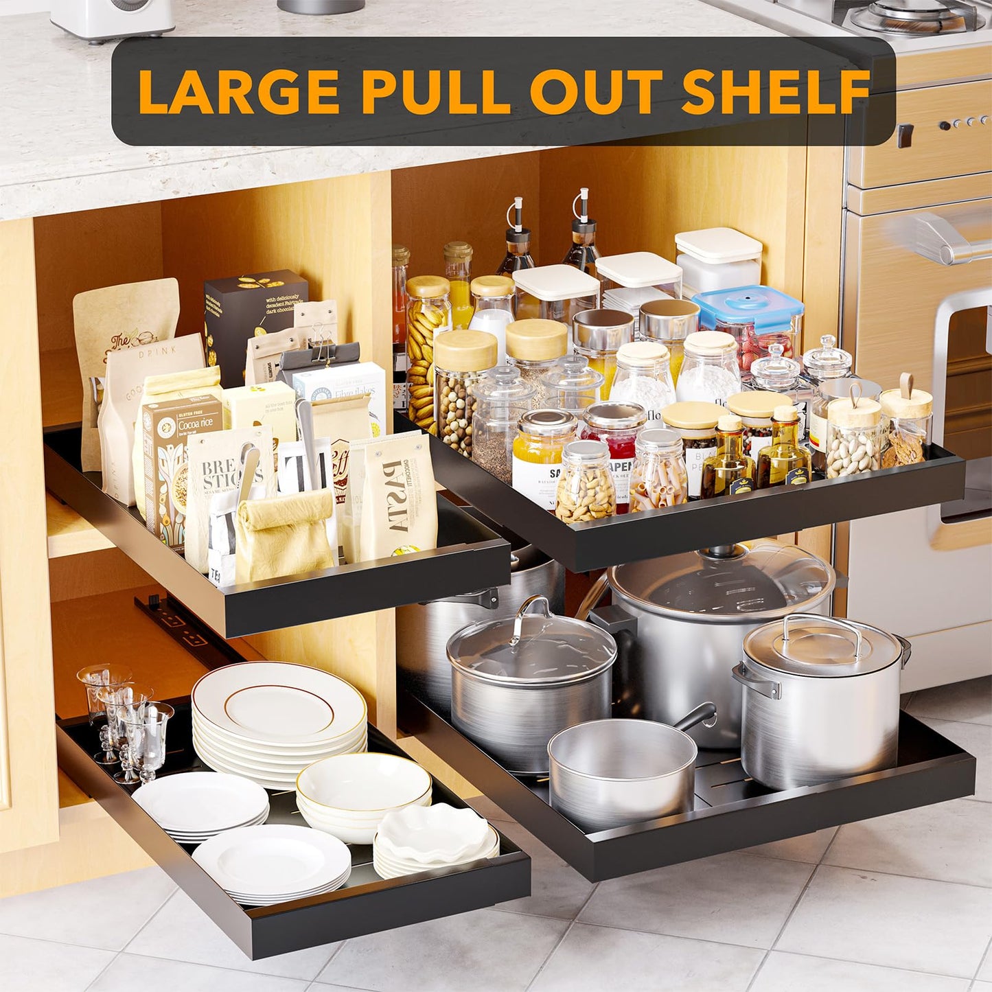 SpaceAid Pull Out Cabinet Organizer, 1 Pack Expandable 11.8"-19.6" (Need to Pull to Wide) N26