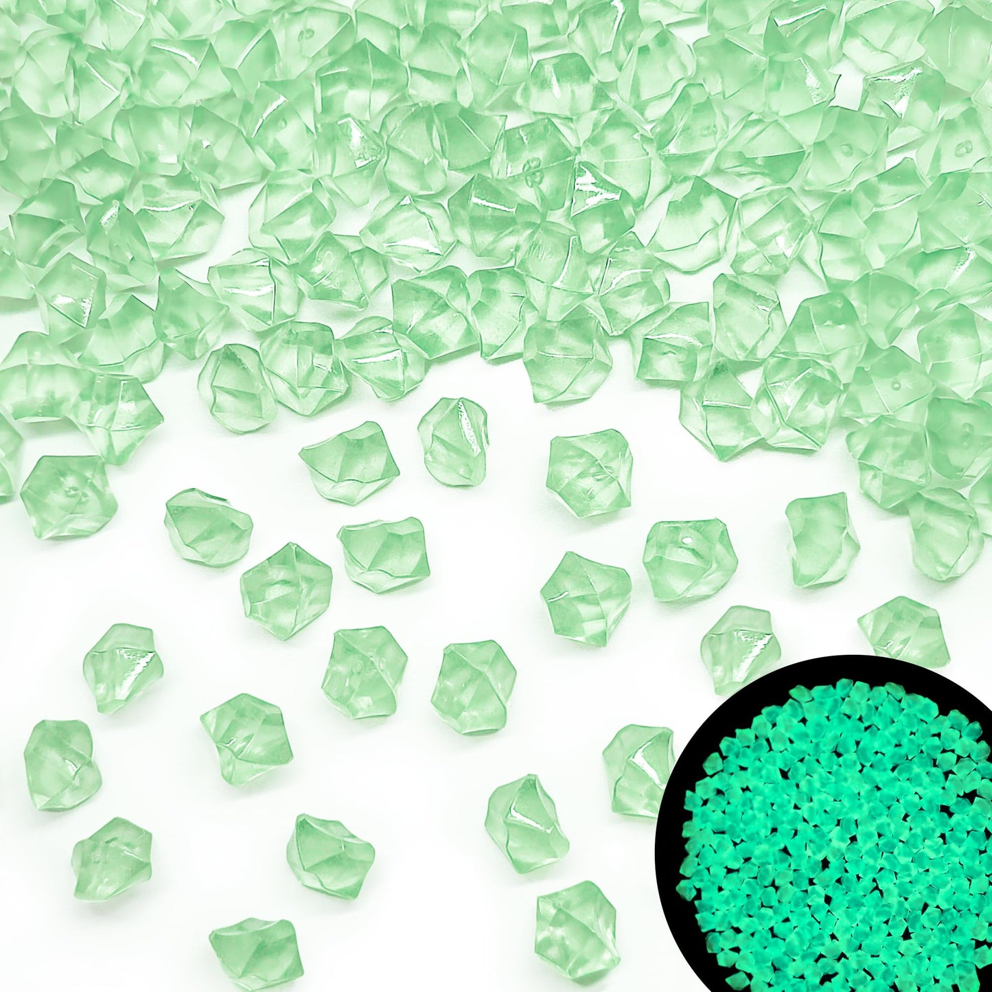 Kaiyuan Dynasty 300PCS Green Glow in the Dark Rocks Luminous Rocks Glowing Rocks for Vase Fillers Table Scatters Aquarium Fish Tank Home Decor,(11 * 14mm) BST220