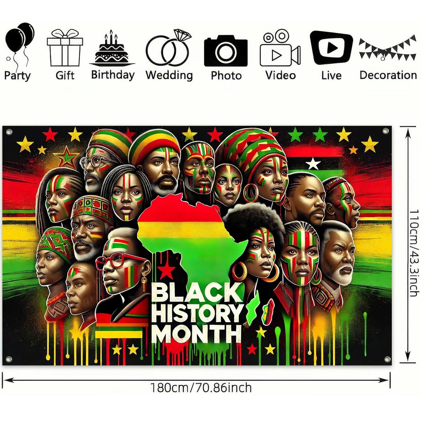 HOMETITUTE Black History Banner African Culture Power Decorations 71 x 43 Inch BST326H
