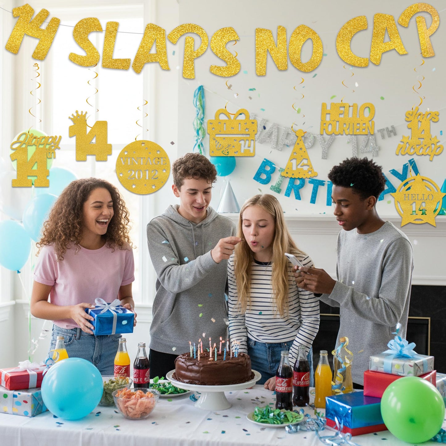 18th Birthday Decorations Banner for Boys - Pre-strung Gold Glitter 18 Slaps No Cap Banner Hanging Swirls, Funny Gen Z Slang 18 Year Old Party Supplies BST220