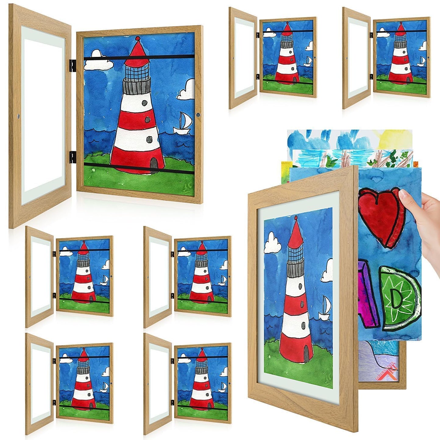 Golden State Art, 8.5x11 Kids Art Frames, Front-Opening Picture Frame Great for Kids Drawings, Artworks, Children Art Projects, Schoolwork, Home or Office (Walnut, Set of 2) BST220