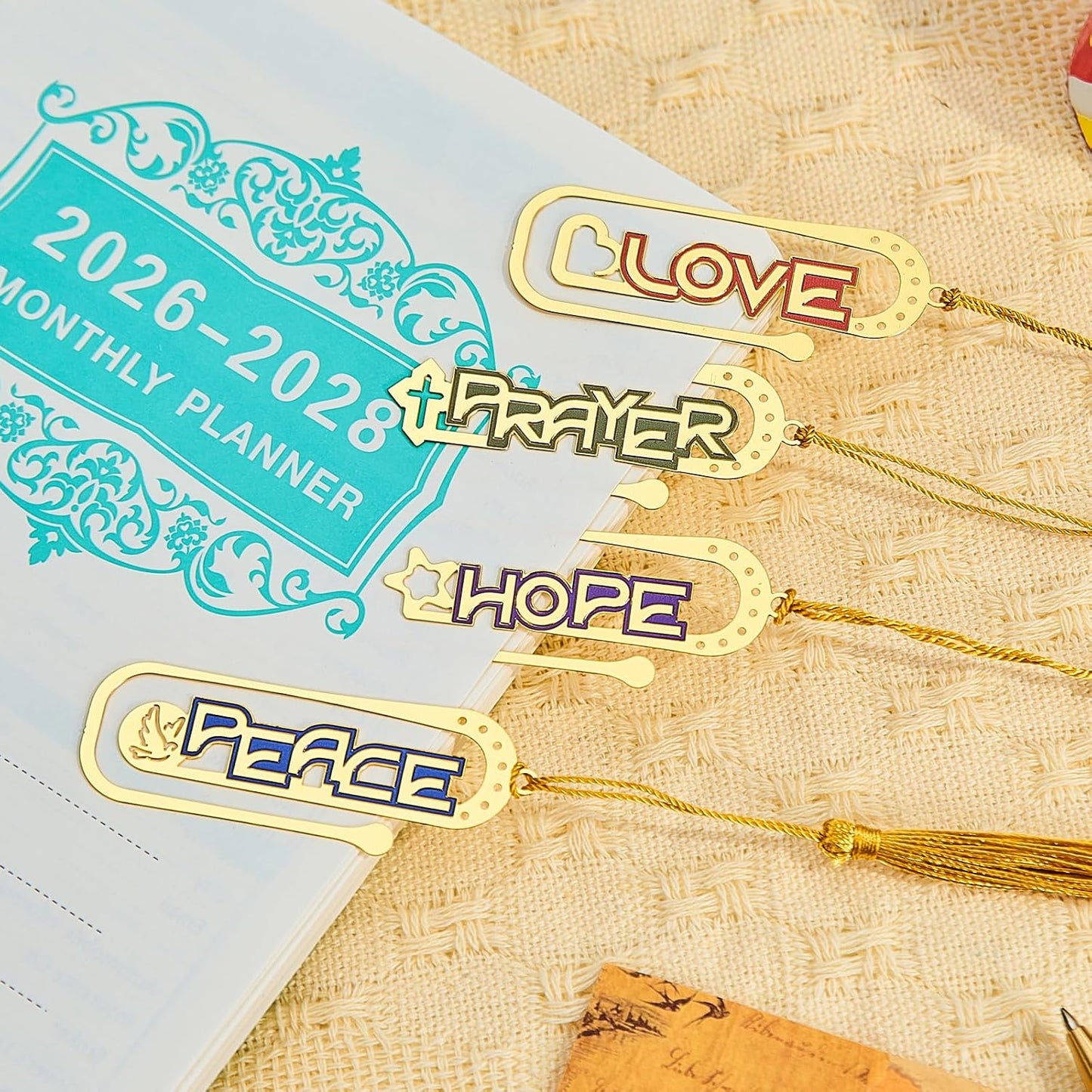 4Psc Metal Bookmarks with Tassel, Cute Book Marks for Reading Kids, Book Clips, Christian Gifts, Funny Gifts for Book Lovers Women WN420