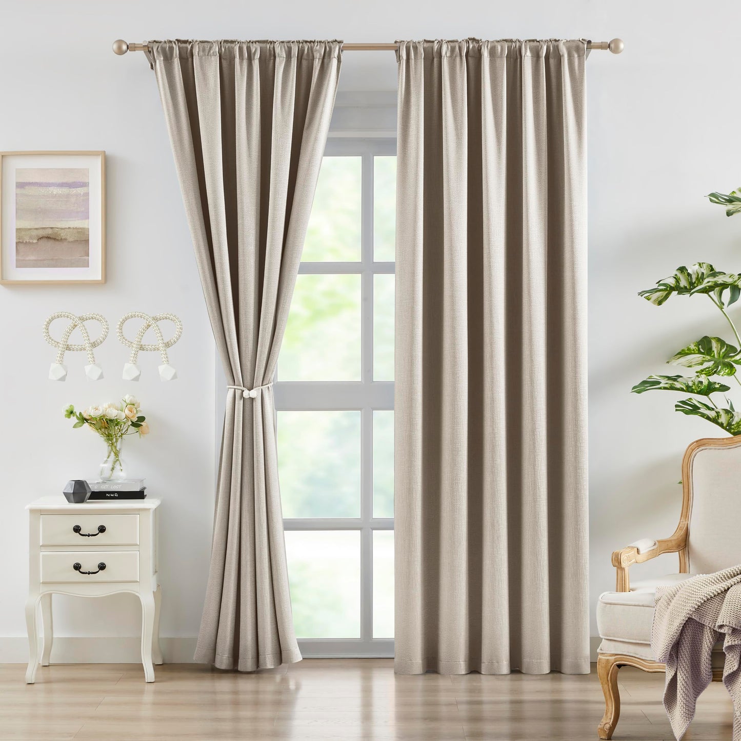 Bujasso Gray Jacquard Blackout Window Curtain Panels, 54" Wx84 Lx2 | Back Tab Rod Pocket with Magnetic Tiebacks,Thermal Insulated,85% Room Darkening Light Blocking Drapes for Bedroom Living Room BST326H