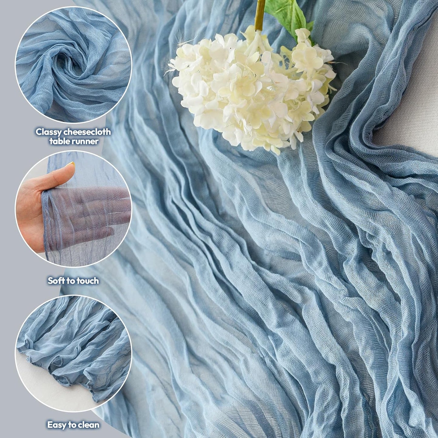 Dusty Blue Cheesecloth Table Runner Fall Autumn Decor 10ft Table Cloth for Wedding Party Baby Bridal Shower Birthday Halloween Thanksgiving Decoration BST326L