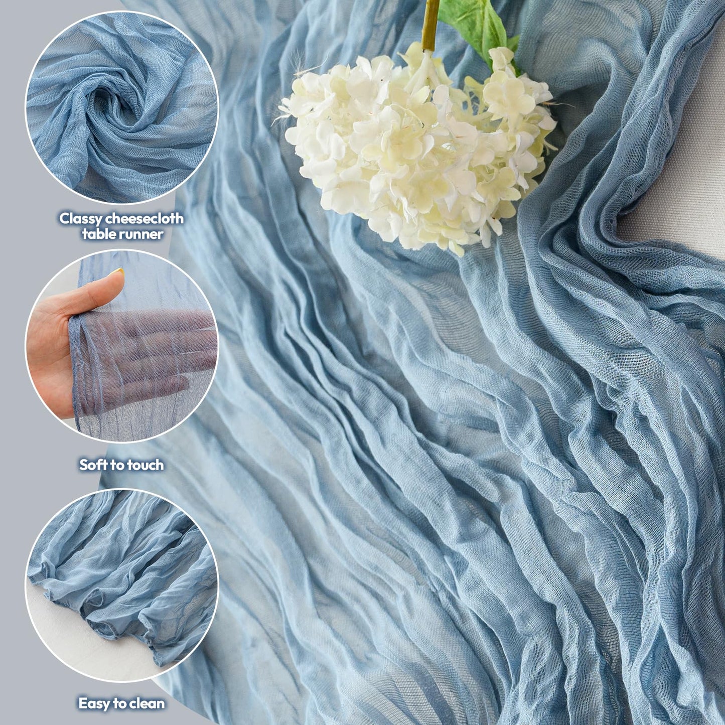 Dusty Blue Cheesecloth Table Runner Fall Autumn Decor 10ft Table Cloth for Wedding Party Baby Bridal Shower Birthday Halloween Thanksgiving Decoration BST326L