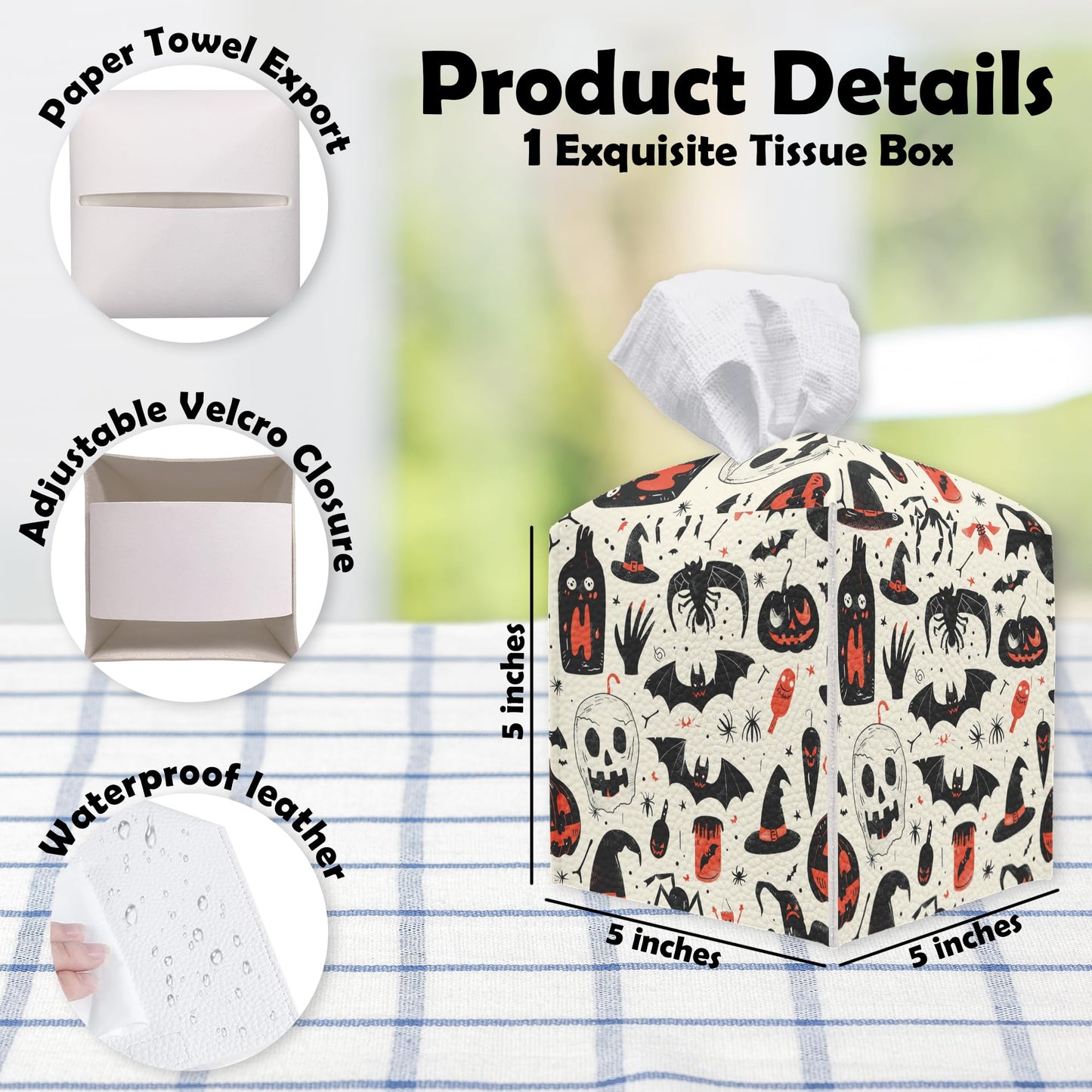 Spooky Tissue Box Cover Square - Ghosts & Bats Tissue Box Holder - Halloween Pumpkin Facial Paper Organizer Dispenser for Home Car Bathroom Office Bedroom Desk Tabletop Supplies & Decor - A11 BST220