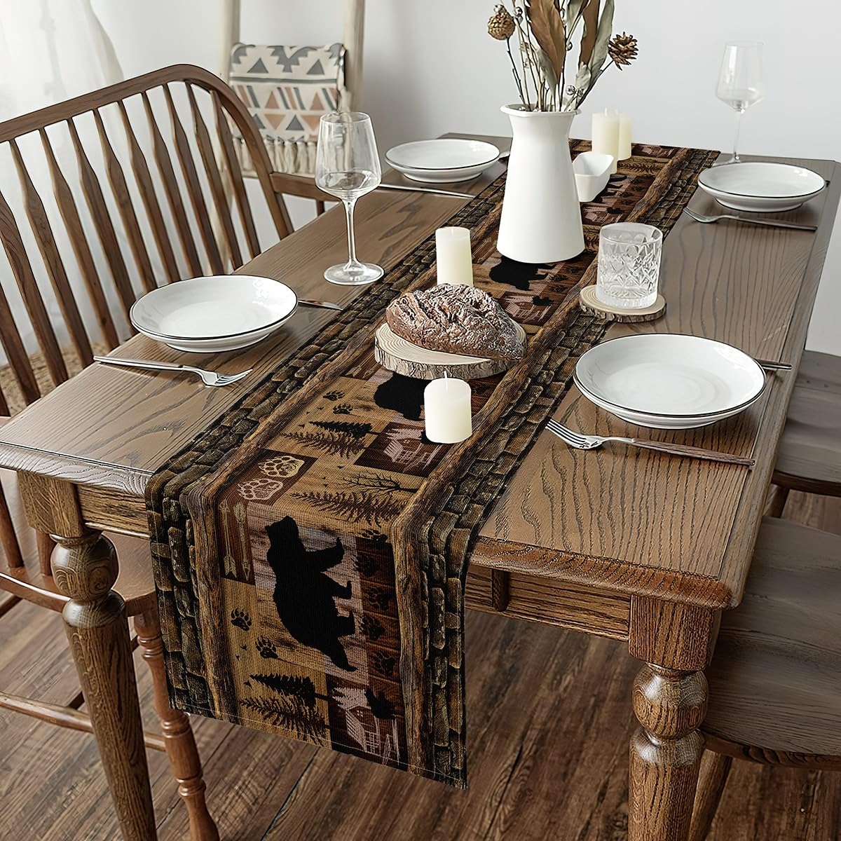 Cute Bear Seasonal 13" x 60" ,Rustic Bear Table Runner for Kids Ultra Soft Rustic Cabin Country Home Decor for Living Room Dresser Scarfs Dresser Runners ,Paw Wildlife Bear Room Decor BST326H