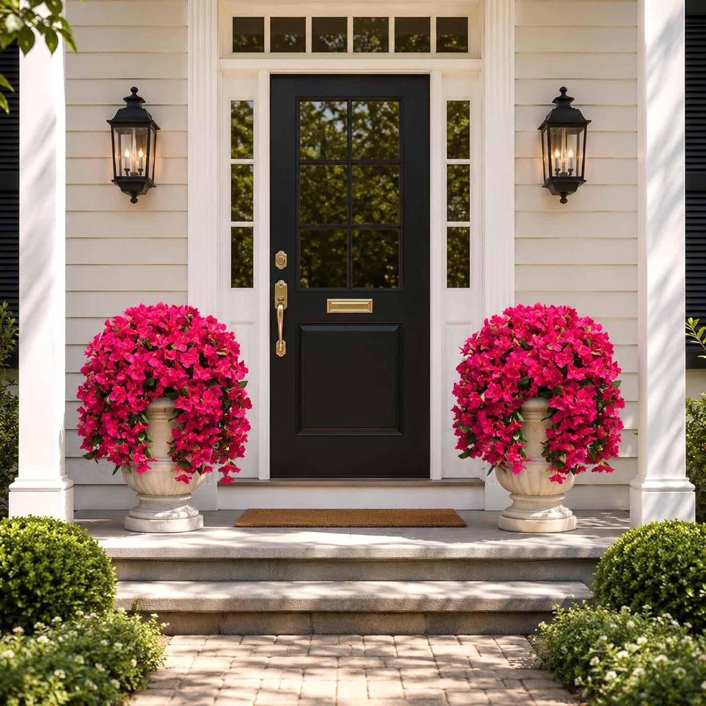 2 Pack Artificial Bougainvillea Flowers for Outdoors Decorations, Fake Hanging Plants, Faux Outside Flowers UV Resistant for Baskets Home Front Door Porch Patio Balcony Yard(Hot Pink) BST202