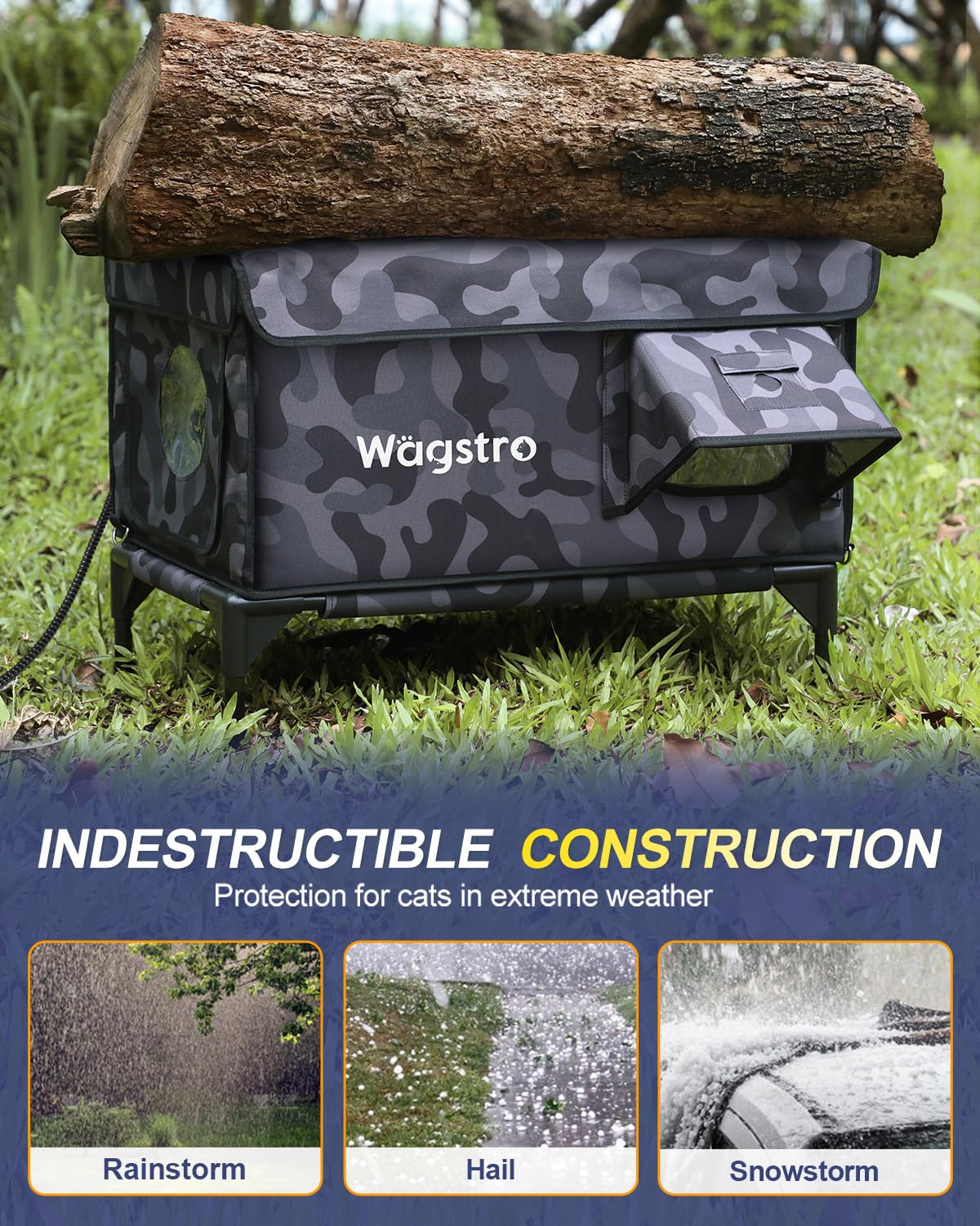 Heated Cat House for Outside, Insulated Weatherproof Heated Outdoor Cat House with Waterproof Eaves & Escape Door, Elevated Outdoor Cat Shelter for Feral Stray Cat (Green, 16.5"x13"x16.9")