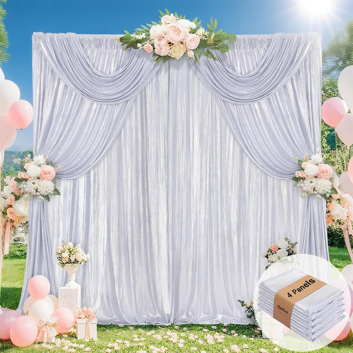 Gold Backdrop Curtains for Birthday Party: 4.8ftx8ft Sequin Background Baby Shower Curtain Drapes for Graduation Arch Backdrop WN420