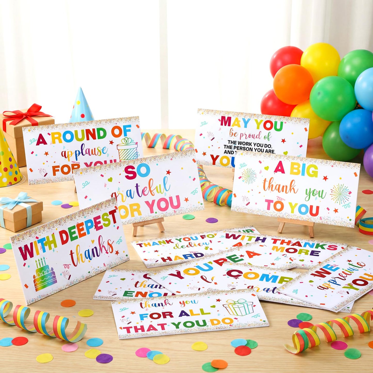 Tinlade 24 Designs Employee Appreciation Decorations Photo Booth Props We Appreciate You Blue Gold Thank You Party Decor Prop PVC Double Sided Selfie Signs for Staff Volunteer Retirement Teacher Nurse BST326H
