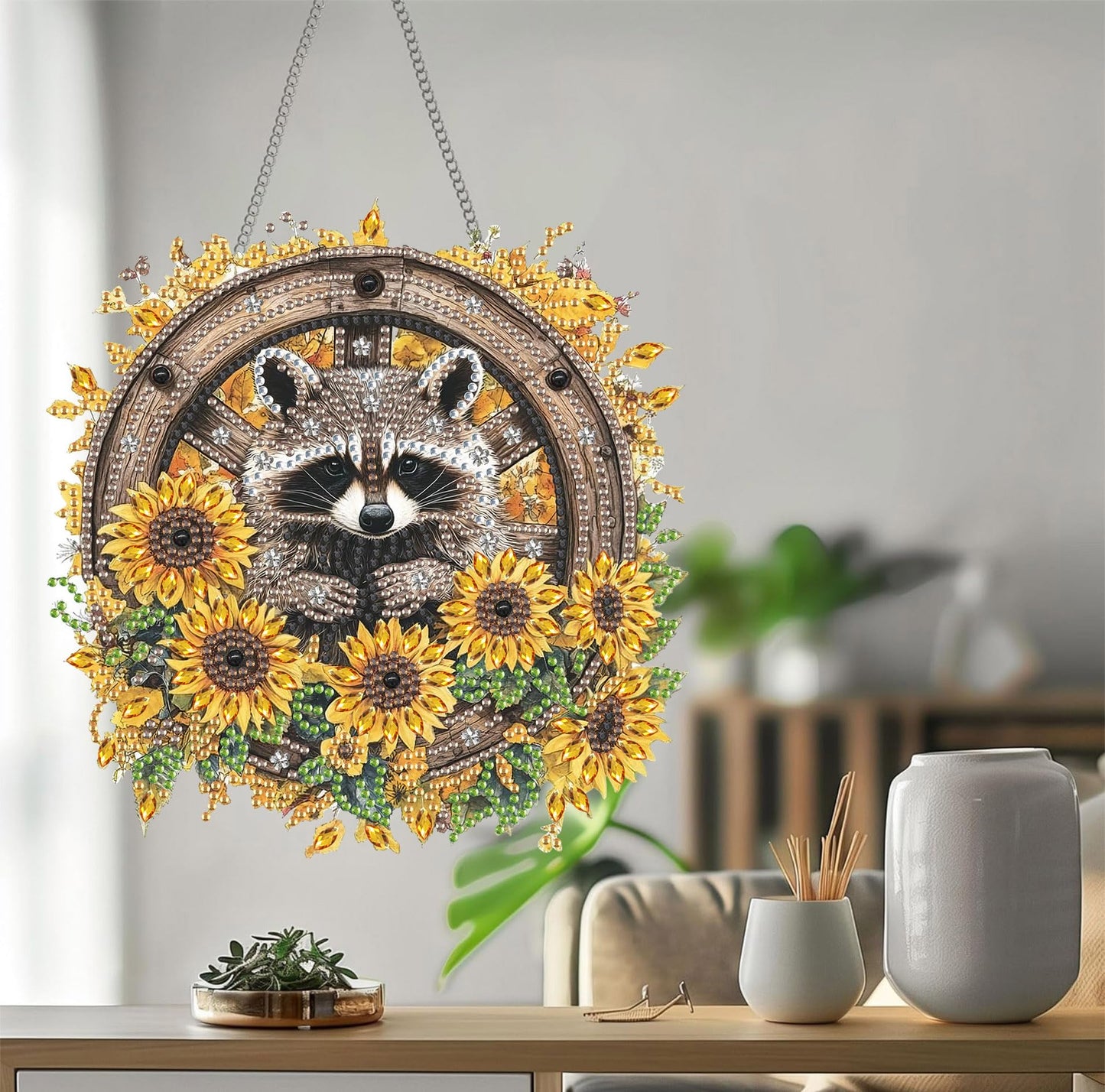 Bimkole Cat Diamond Art Hanging Kit for Adult, DIY 5D Animals Diamond Art Painting Window Pendant, Acrylic Crystal Art Hanging Ornament for Wall Home Garden Front Door Decor - 7.8x7.8 Inch BST220