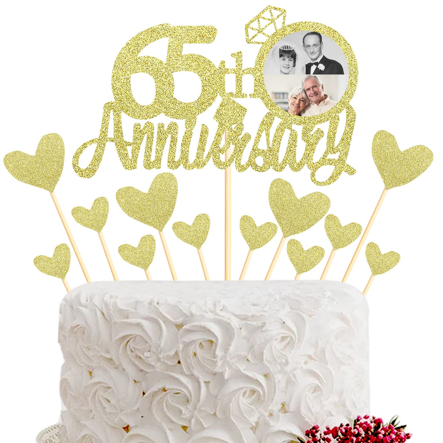 Sumerk 13 PCS Gold Glitter 55th Anniversary Cake Topper Happy 55th Anniversary Wedding Anniversary Cake Decorations BST220