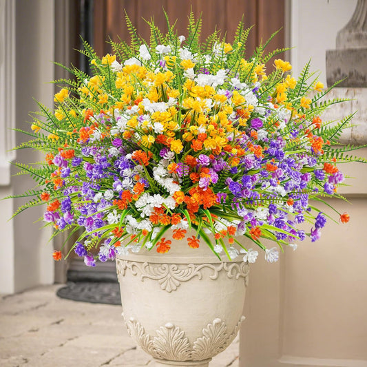 Uieke 24PCS Artificial Flowers for Outdoors UV Resistant Fake Flowers with Bostern Ferns Shrubs Faux Plastic Greenery Plants for Outdoor Garden Window Box Home Indoor Decor BST326H