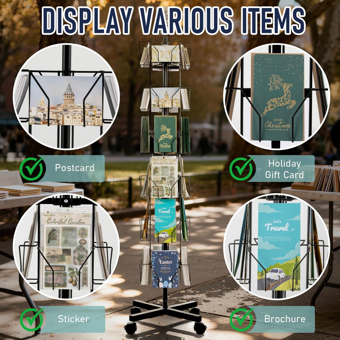 ANBOXIT Greeting Card Display Stand, Metal Rack Holder Organizer | for Retail Stores Vendors, Postcards, Stickers, White - 4 Tier BST202