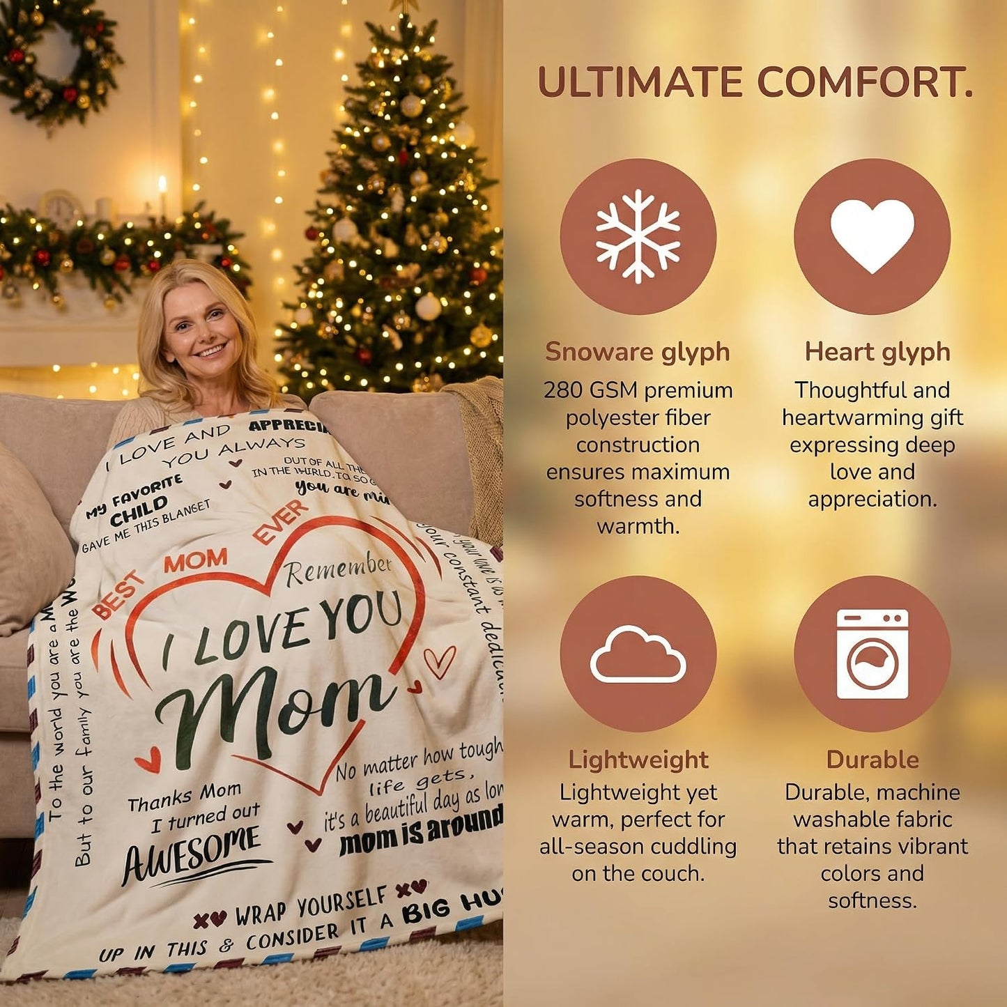 Mothers Day Gifts - Super Soft Warm Personalized Throw Blanket, Mothers Day Blanket, Mother's Day, Anniversary and Birthday Gifts for Mom from Daughter Son (60x80) BST202
