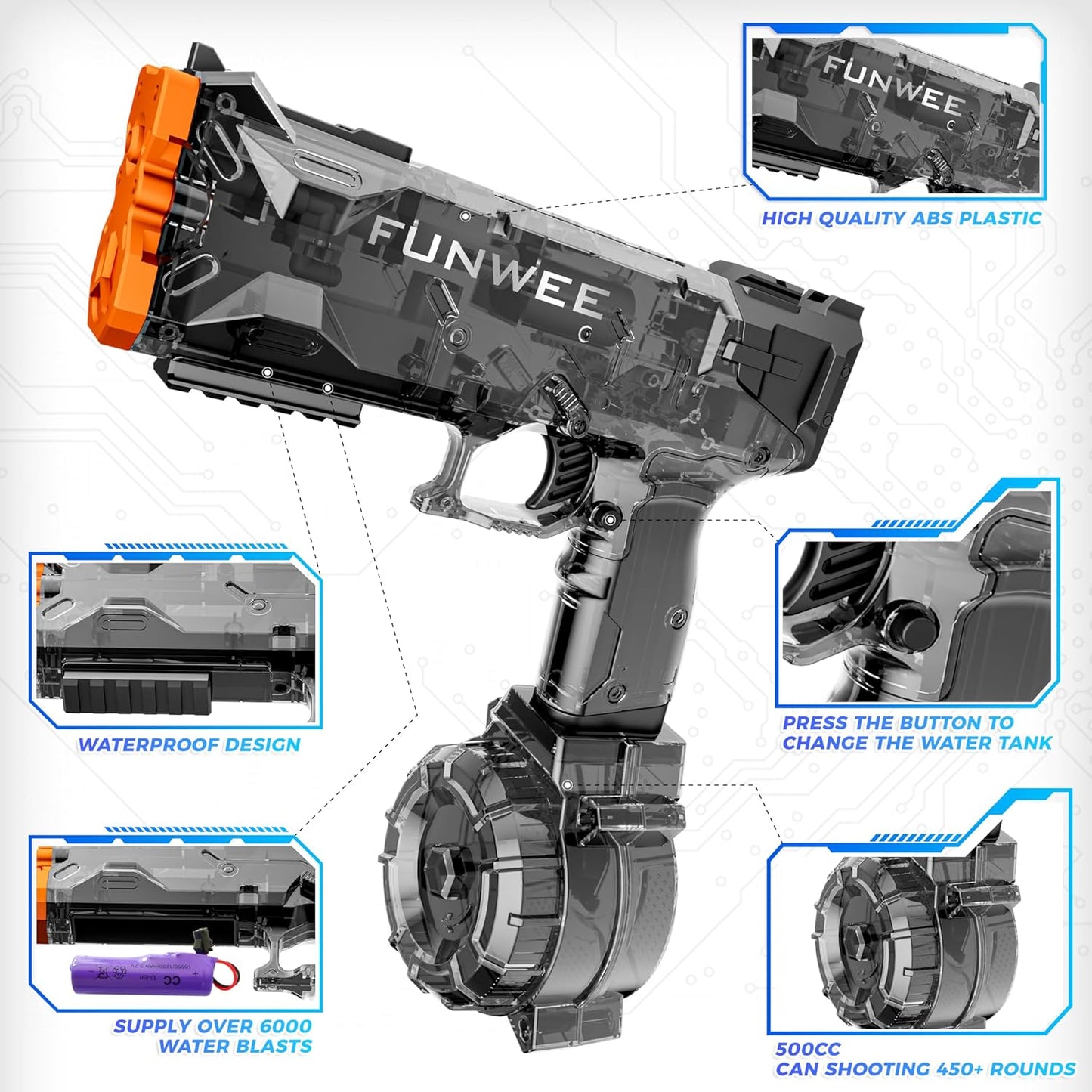 Funwee 2 Pack Electric Water Guns for Kids Adults 60