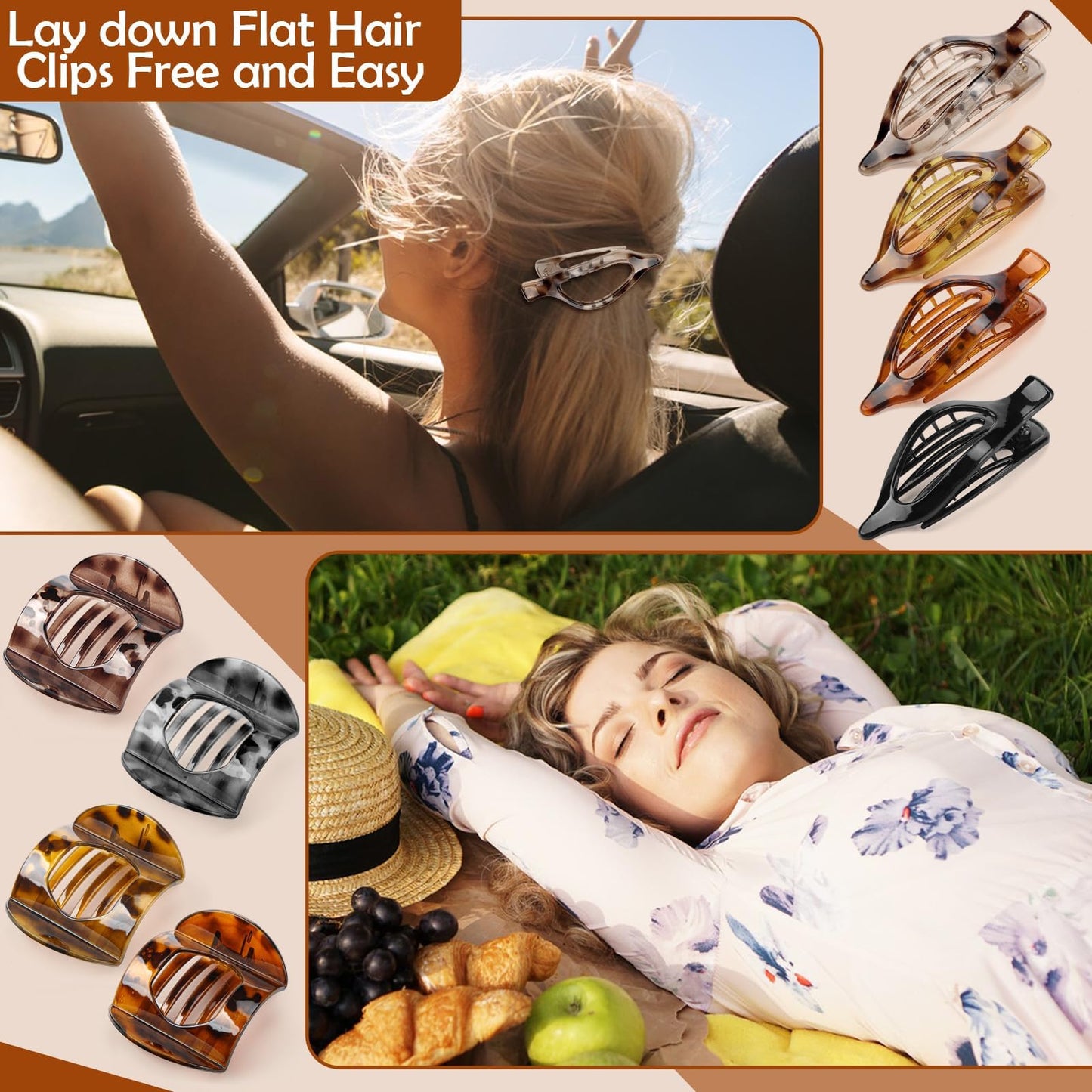 8 Pcs Flat Hair Clips for Women, 2 Styles Large Flat Claw Clips for Women, Strong Hold Non-slip French Hair Clips for Thick Thin Hair, Neutral Color WN420
