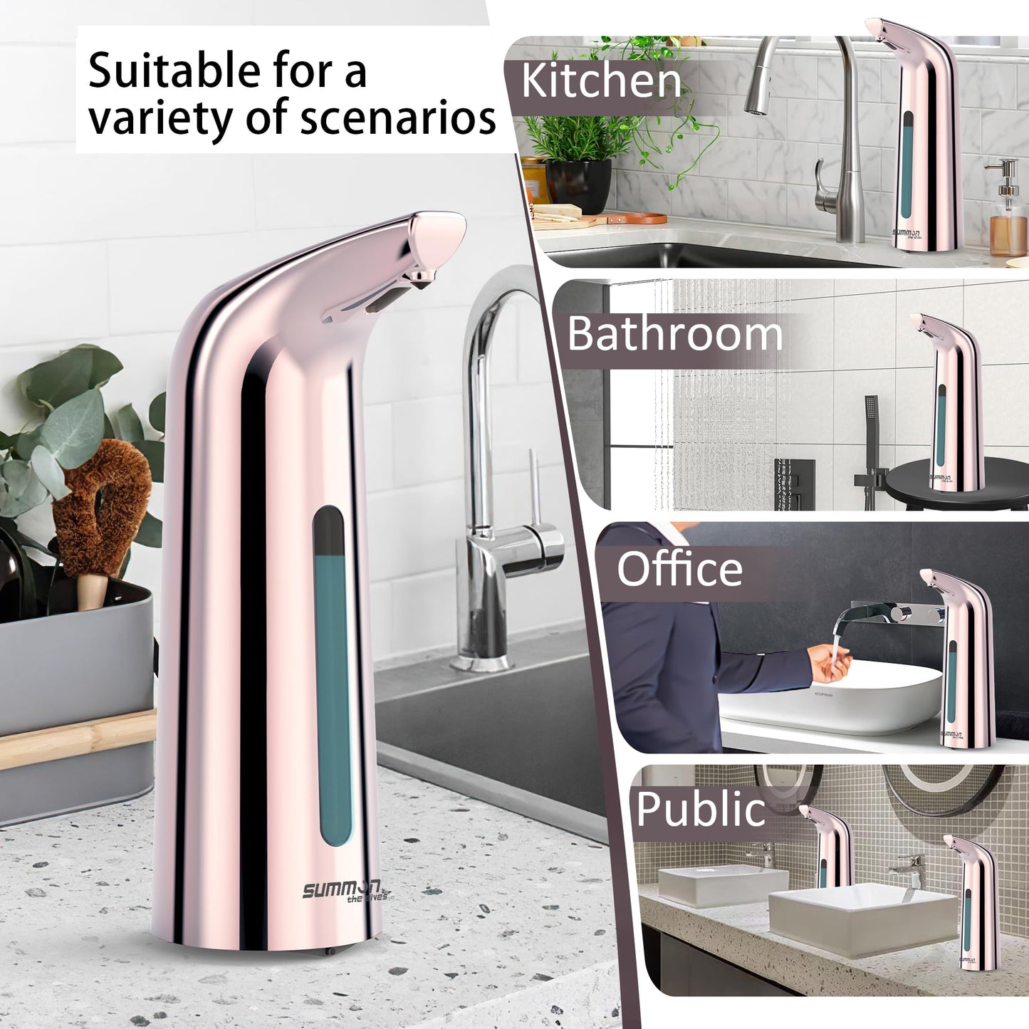 Automatic Soap Dispenser Touchless,400ML Hand & Dish Countertop Electric Liquid Dispenser with Sensor,Modern 4 Gear Adjustable Black Waterproof Battery Operated Kitchen Auto Soap Pump WN420