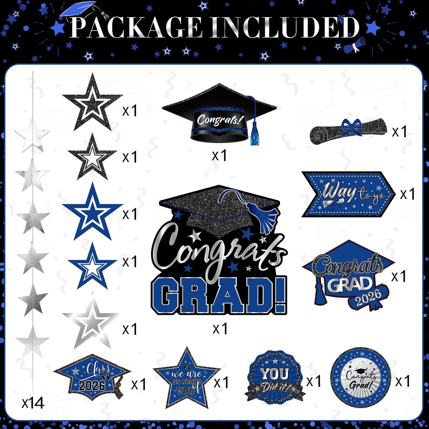 Yisong 14 Pcs Graduation Garland Class of 2026 Graduate Decoration Diploma Hat Star Congrats Garland Banner Congrats Grad Streamers Backdrop for Graduation Party Supplies College Grad Decor(Red) BST202