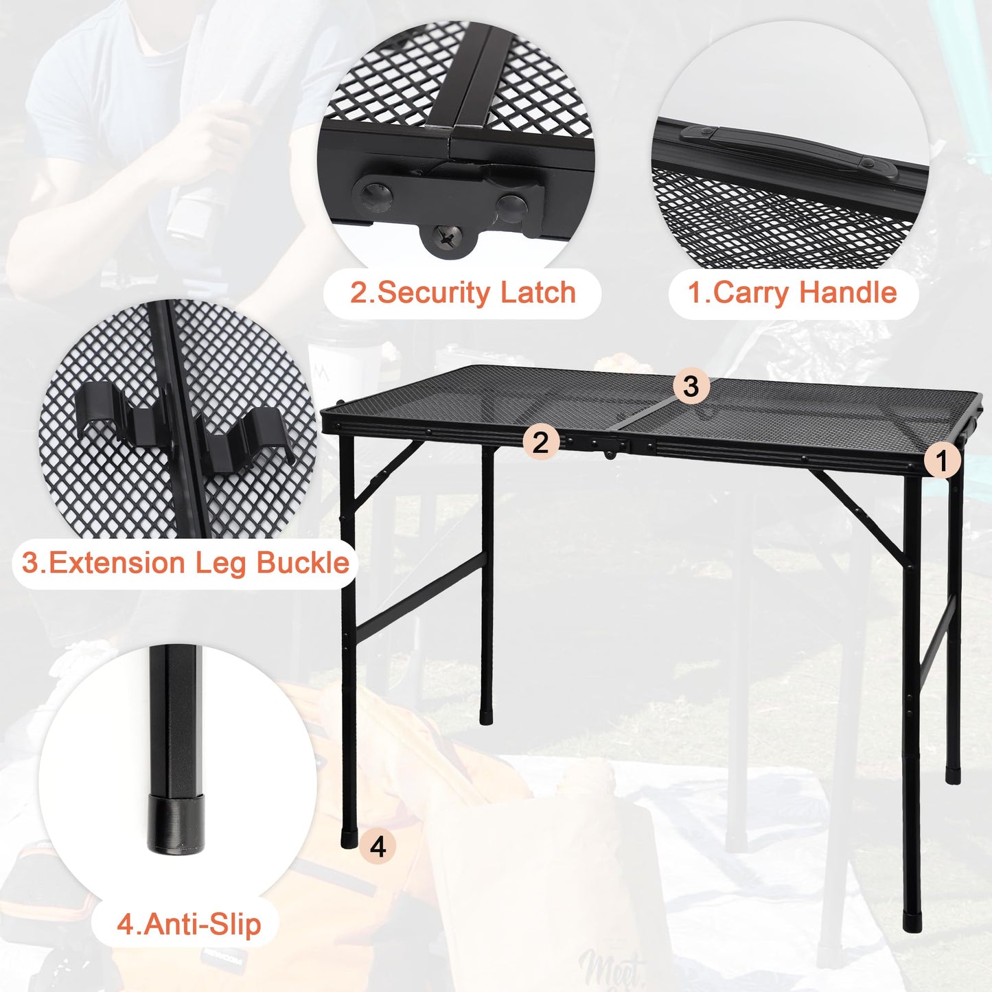 GREGIN Camping Table with Mesh Desktop, Lightweight & Portable Folding Grill Table N27