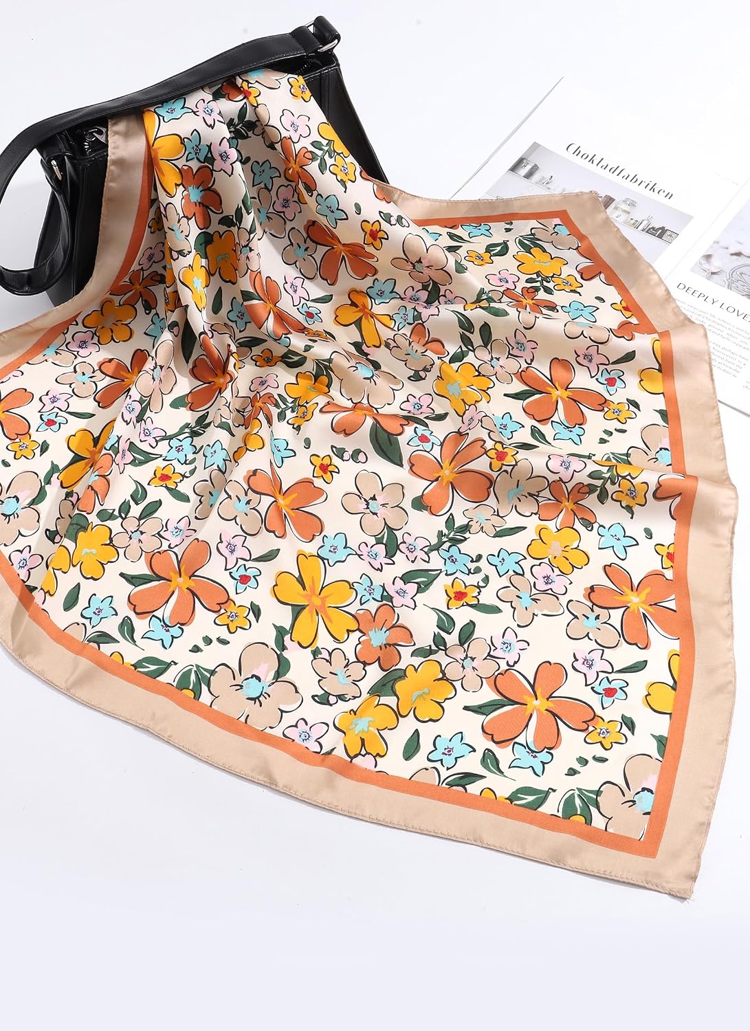 CHLINS 27.5” Square Head Scarf for Women Satin Hair Scarf Silk Wrap Neck Scarves Bandanas for Handbags Accessories WN420