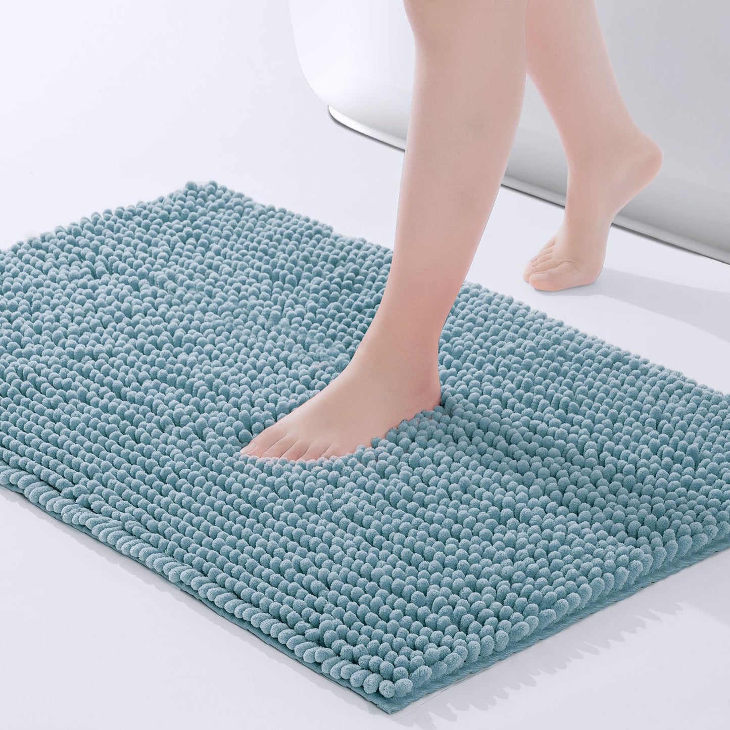 FRESHMINT Chenille Bathroom Rugs Mat 24"x17", Non-Slip Bath Mat for Bathroom Floor & Bathtub, Washable Soft Shower Shag Bath Rugs, Fluffy Thick Water Absorbent Microfiber Shower Mat, Sage Green BST220