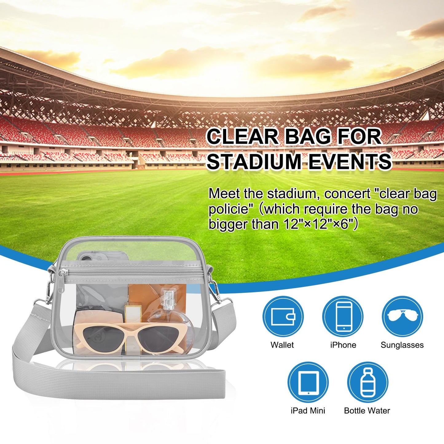 Clear Bag for Stadium Events Stadium Approved Women's Top-Handle Handbags | Mini Small Clear Bag Purse with Wide Adjustable Strap and Front Pocket for Sports Concerts, Festivals BST202