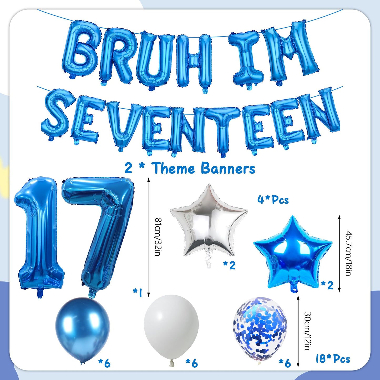 9th Birthday Decoration Balloon Banner - 33 Pcs Blue Bruh Im Nine Letter Banners Number 9 Star Foil Latex Balloons for Boys And Girls Happy Birthday Celebration Party Decor Supplies BST326L