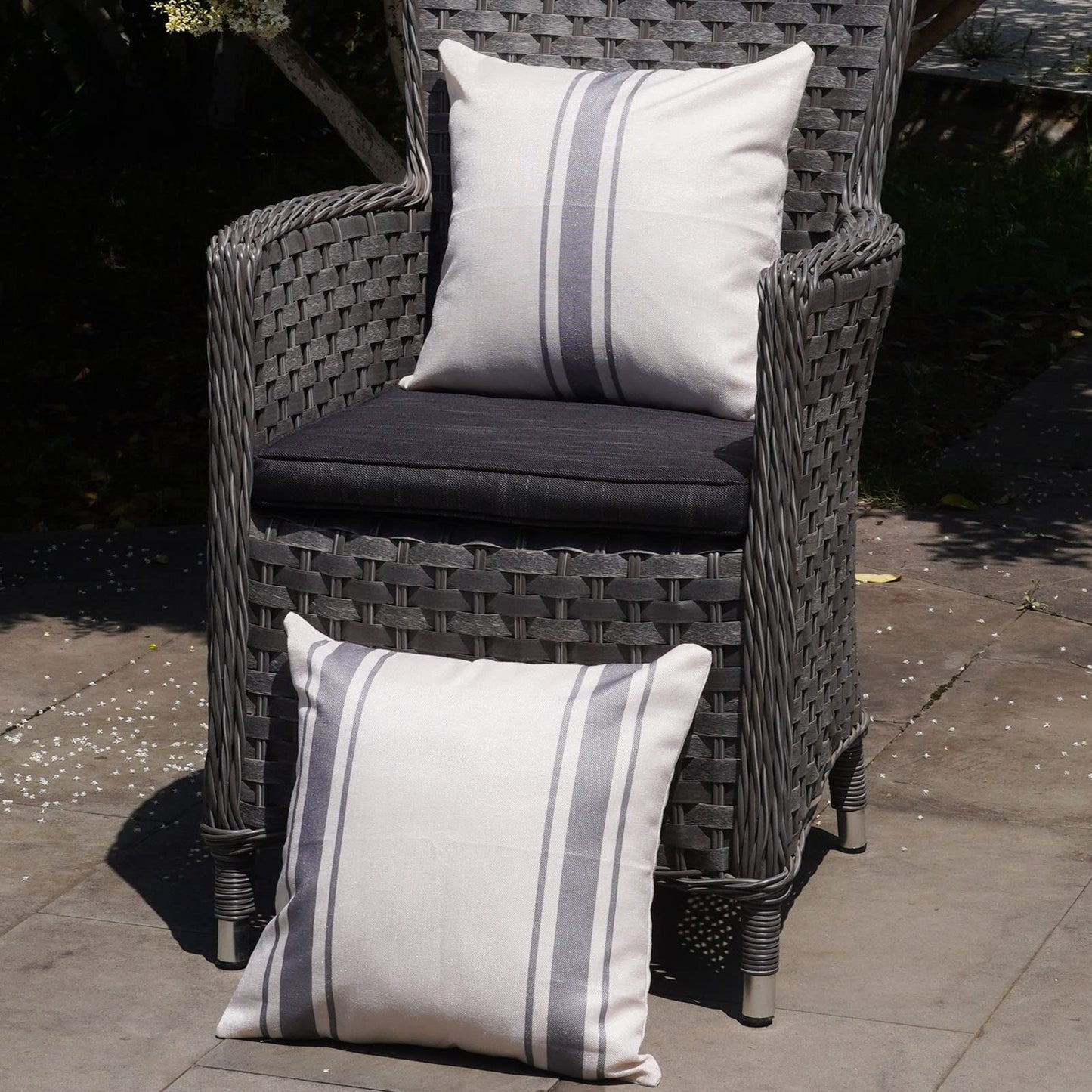 ONWAY Outdoor Pillow Covers Waterproof 18x18 Set of 2 Decorative Linen Throw Pillow Cover Beige and Black Striped Outdoor Pillows for Patio Furniture BST220