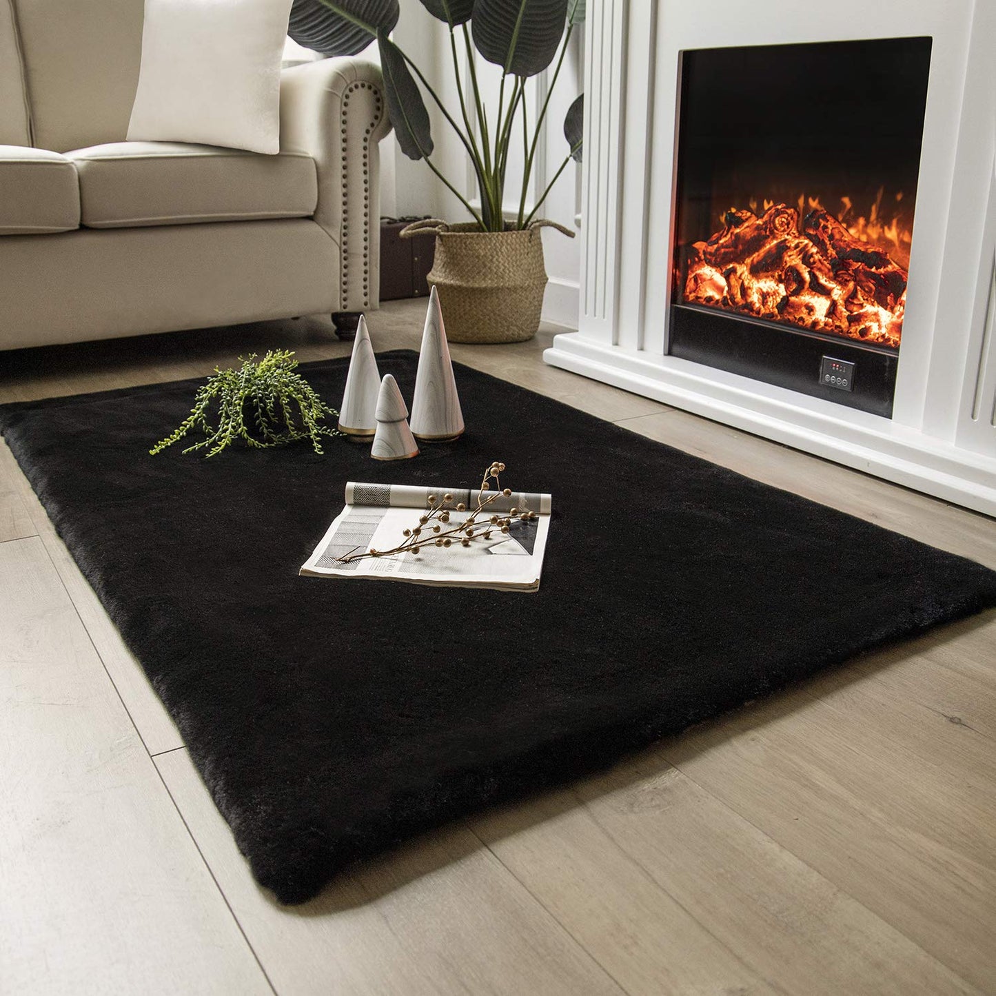 Ashler Faux Fur Rug, Ultra Soft Faux Rabbit Fur, Beige Area Rugs, 3 x 3 Feet Round, Machine Washable Nursery Decor Throw Rugs for Bedroom, Kids Room, Living Room BST326H