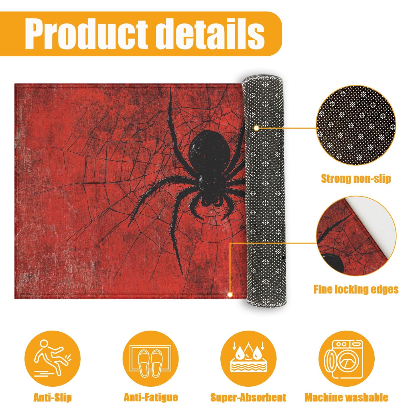 Red Spider Web Bath Mat for Bathroom,Washable Door Mat Absorbent Bath Rug Non-Slip Floor Rug Carpets,for Kitchen Bedroom Indoor BST220