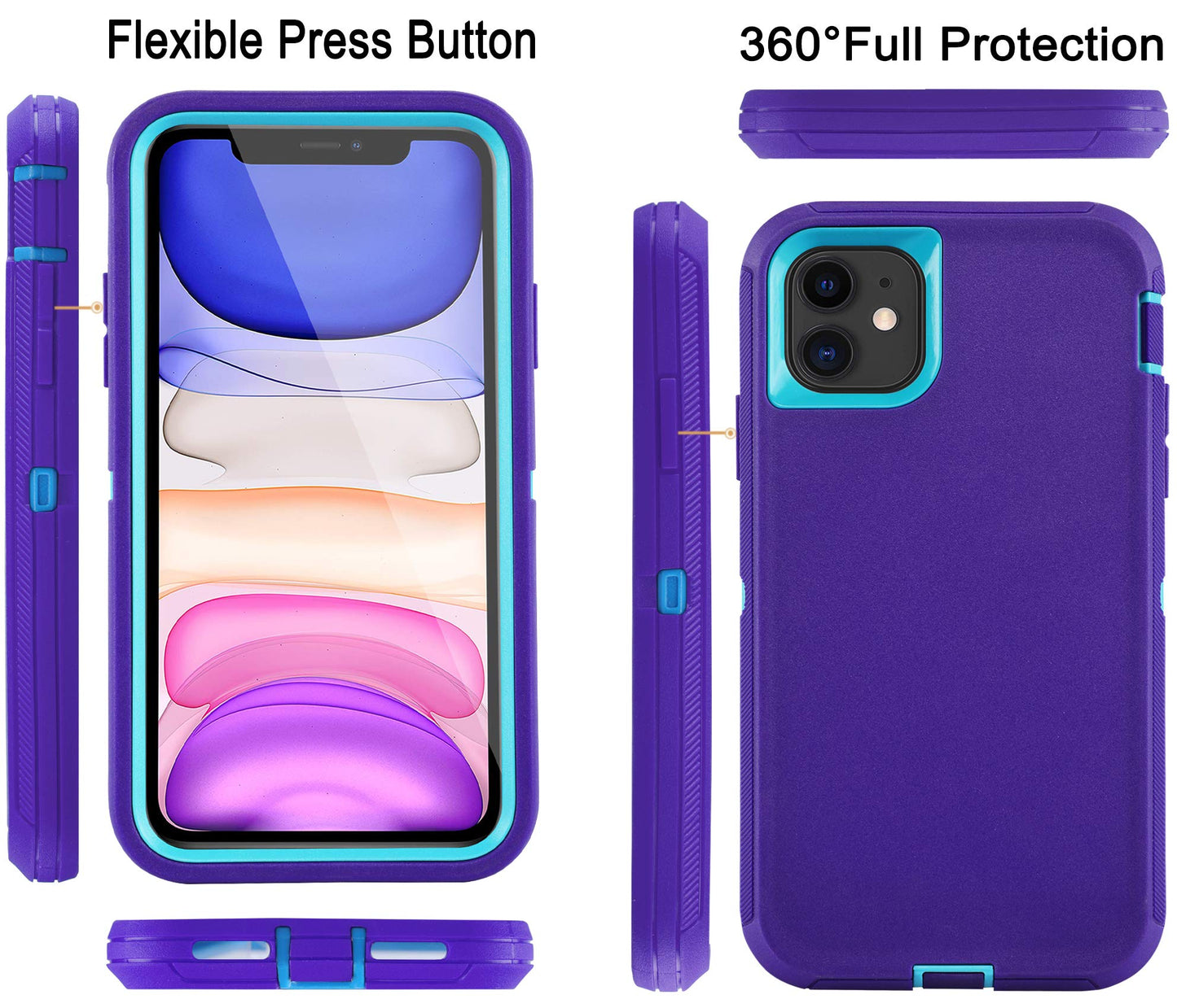 for iPhone 11 Case with Belt Clip Holster Kickstand & 2 Screen Protector, Full Protection Heavy Duty Phone Case, Shockproof Drop-Proof Durable Cover 6.1" [Black+Clip] WN420
