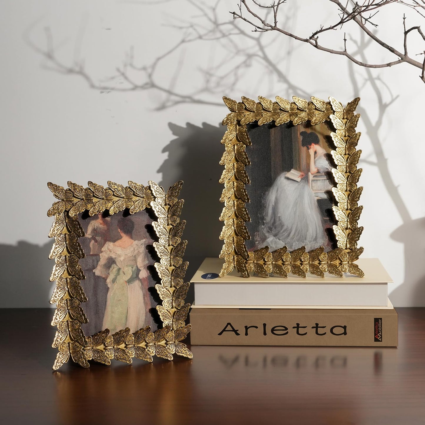 5x7 Wedding Picture Frame Gold,2 Pack Small Frame for Gallery Decor | Durable Resin Material,Tabletop & Wall Display,Real Glass,Rose Floral Design,Antique Brass Finish,Wedding Arrangement Decor BST326H