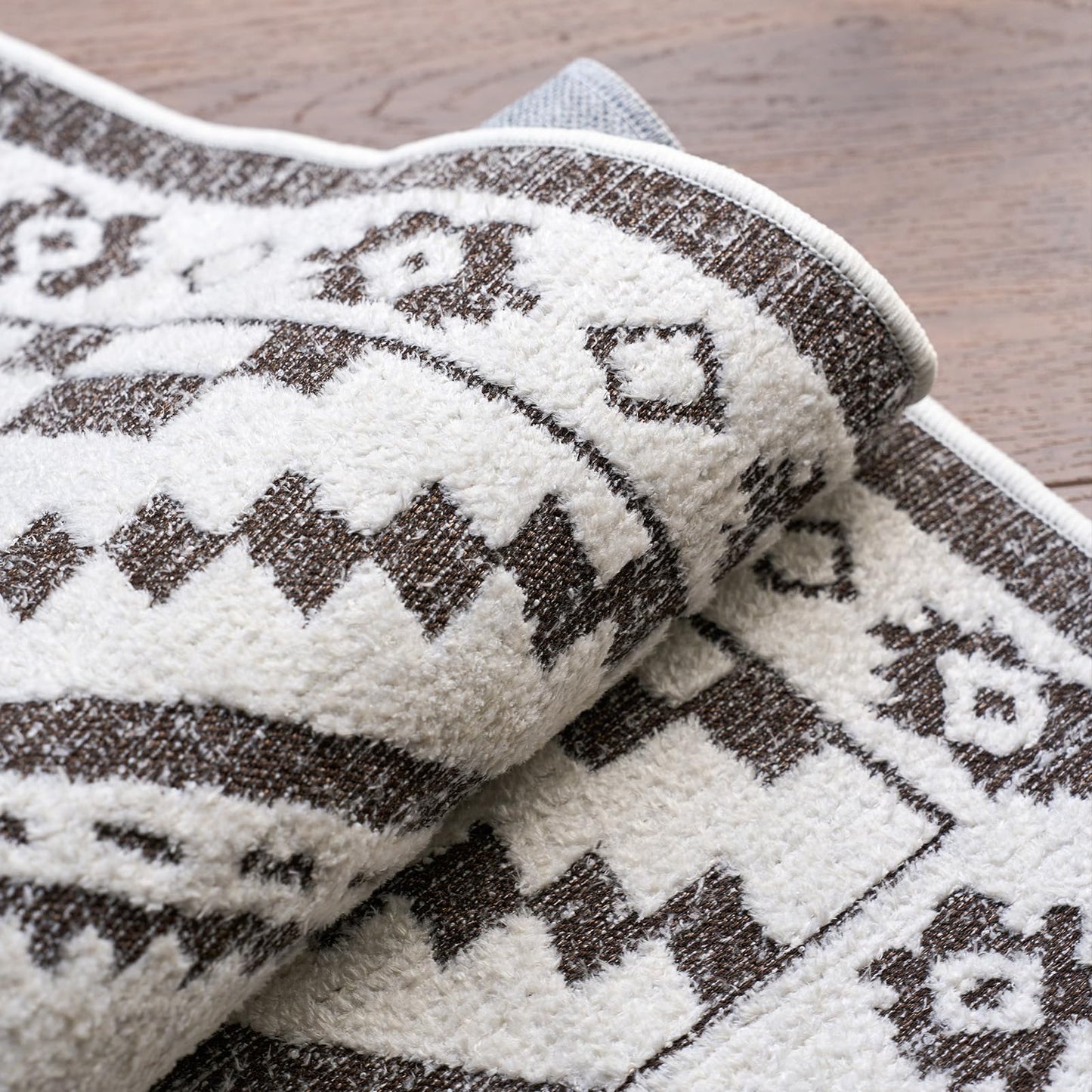 Moroccan Washable Area Rug 3x5, Geometric Tribal Decorative Woven Rug, Non-Slip Boho Farmhouse Soft Low-Pile Area Rug for Living Room Bedroom Nursery Dining Table, Dark Brown/White BST326H
