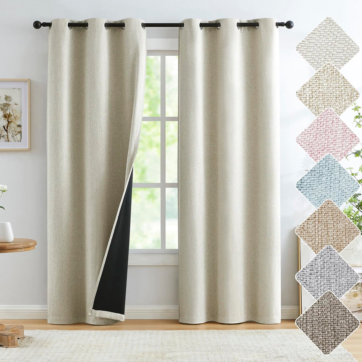 Grey Full Blackout Linen Curtains 84-inch-Long Thermal Insulated Noise Reducing Bedroom Drapes Rustic Farmhouse Triple Weave Window Treatment Set for Theatre, Nursery, 40"x84"x2, Grey BST202