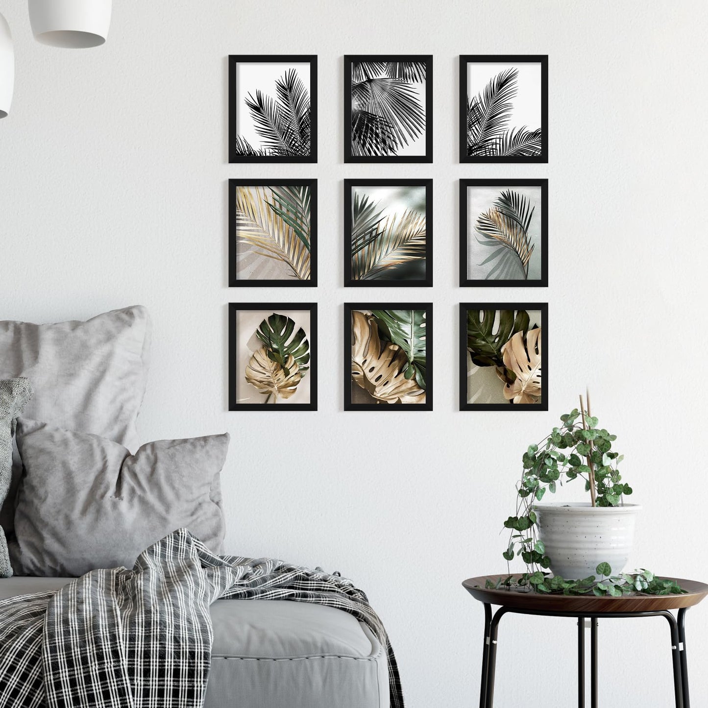YESKAY 8x10 Picture Frame Set of 9, Display Pictures 5x7 with Mat or 8 x 10 Without Mat, Multi Photo Frames for Wall Mounting or Table Top Display, Blue BST326H