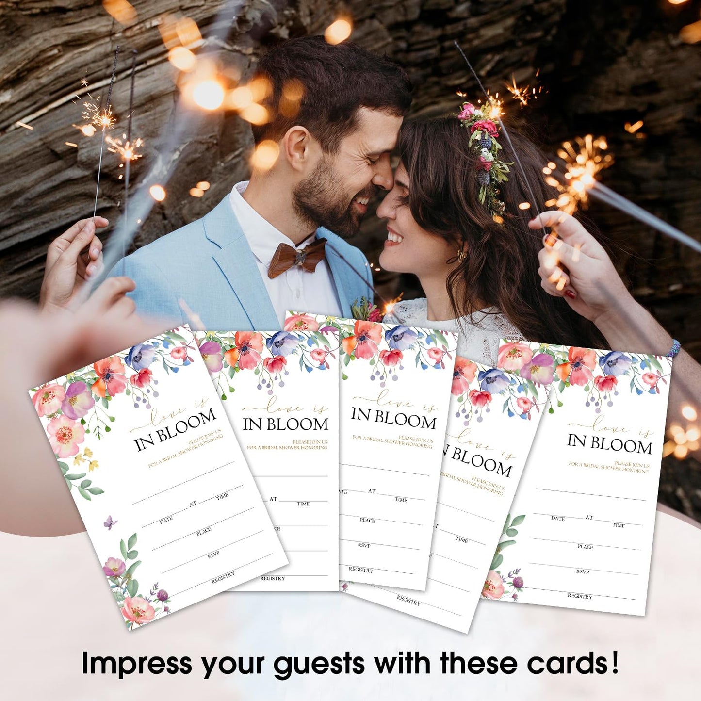 50 Years Anniversary Bridal Shower Invitations Cards, Set of 25 Gold Foil Floral Fill in Style 50th Year Wedding Invites Cards with Envelopes for Couples Marriage Party Supplies-T05 WN420