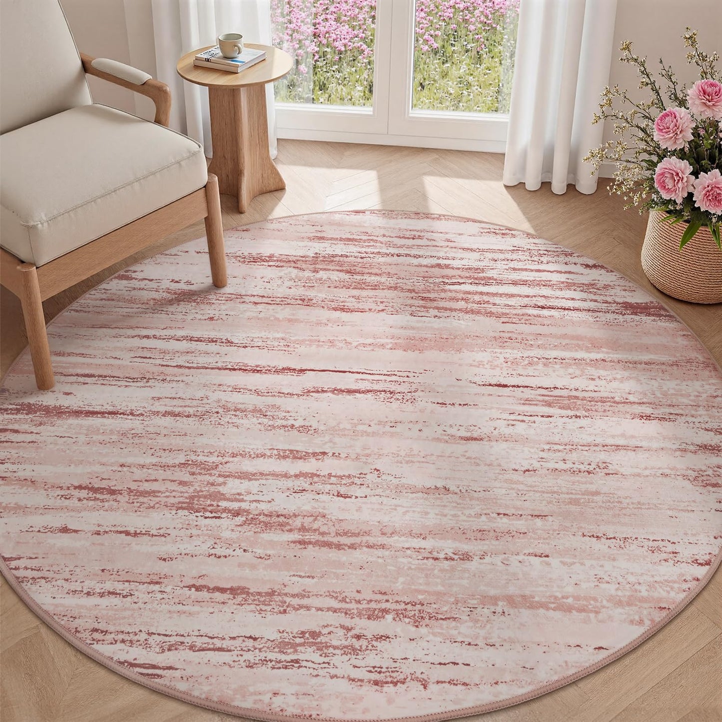 tchdio Round Rug 5FT Colorful Modern Abstract Circle Rug for Bedroom Non Slip Soft Circular Rug Carpet Washable Round Area Rug, Multi Color, 5FT BST220